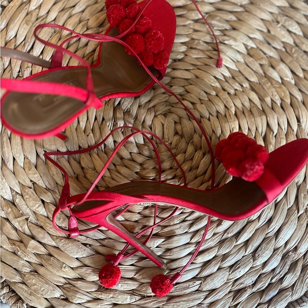 Rene Caovilla Red Pom-Pom Heels